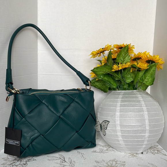 Valentina Fiore Handbags - Valentina Fiore Dark Green Handmade Italian Leather Shoulder Bag